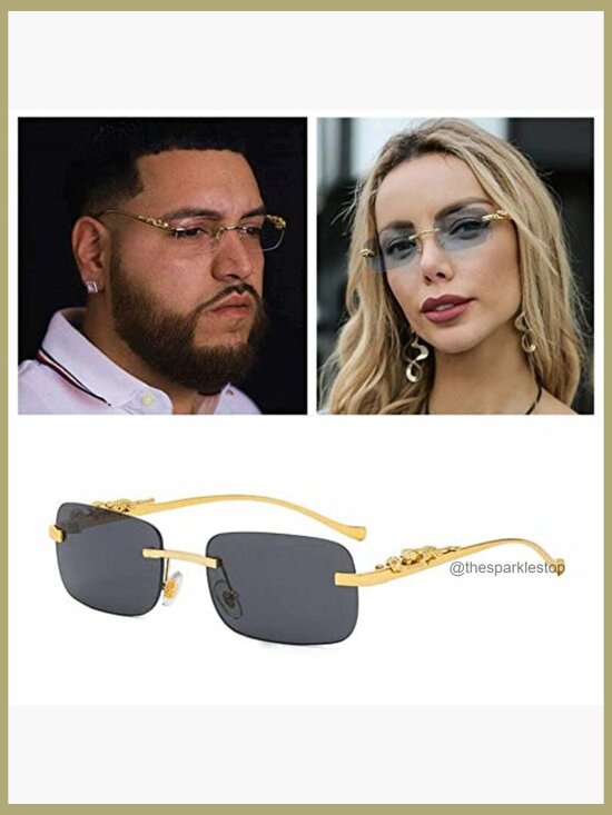 Rimless Square Sunglasses Gold Metal Frameless Rectangle Colored Lens UV main image 4